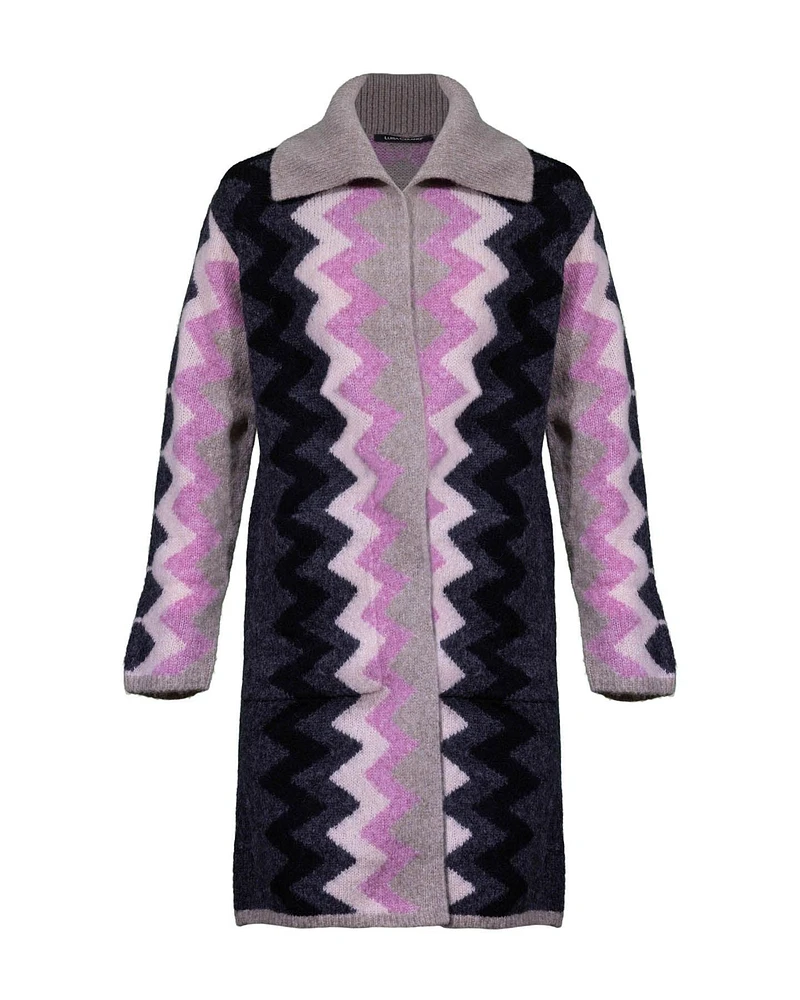 Zig Zag Print Long Cardigan