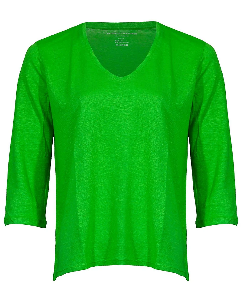 Linen Stretch V-Neck Top