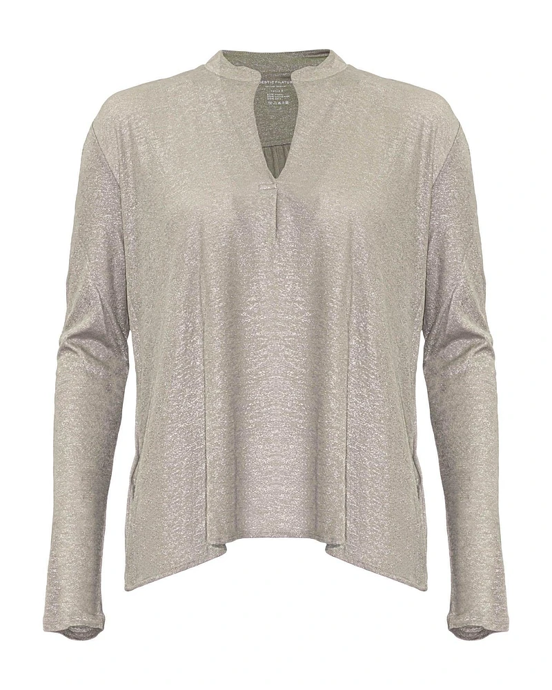 Metallic Henley Pullover