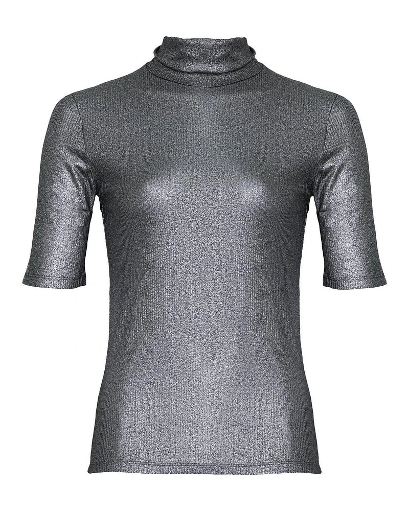 Metallic Mini Rib Turtleneck