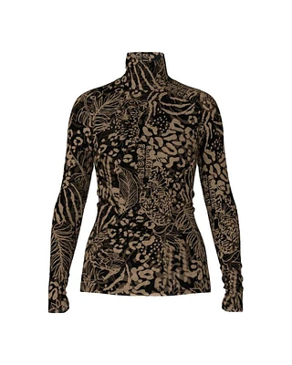 Marc Cain Animal Crossing Print Mesh Turtleneck
