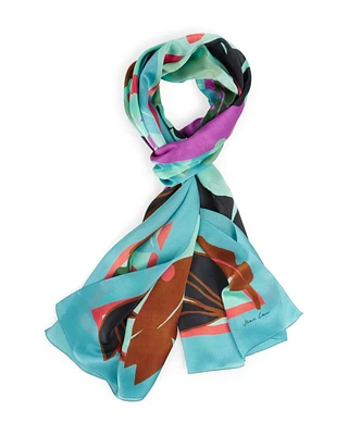 Colorful Leaf Print Silk Scarf