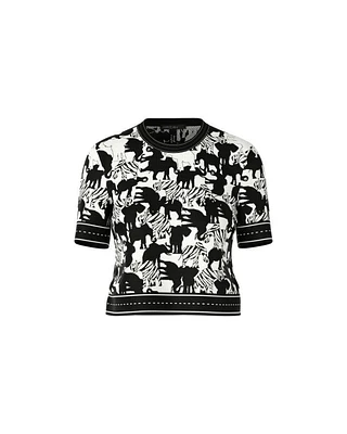 Marc Cain Elephant Print Half Sleeve Pullover
