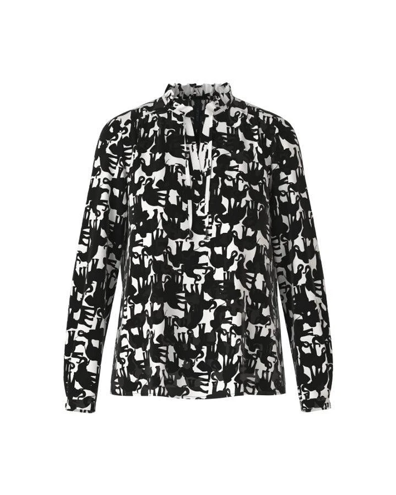 Elephant Print Tie Neck Blouse