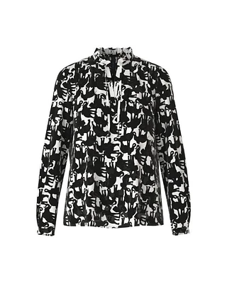 Elephant Print Tie Neck Blouse
