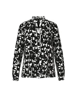 Elephant Print Tie Neck Blouse