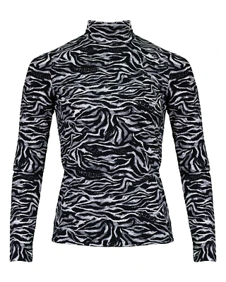 Fitted Mock Neck Zebra Print Top