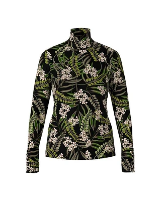 Marc Cain Flower Leaf Print Mock Neck Top