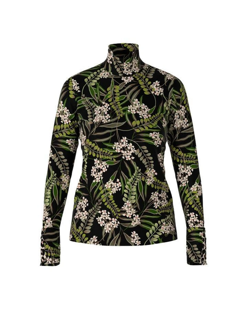 Marc Cain Flower Leaf Print Mock Neck Top