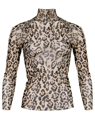 Mesh Leopard Print Turtleneck