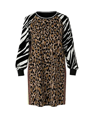 Mixed Animal Print Raglan Long Sleeve Dress