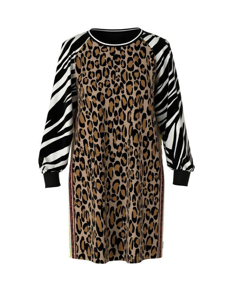 Mixed Animal Print Raglan Long Sleeve Dress