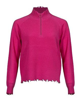 Raw Edge Zip Neck Pullover