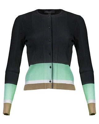 Marc Cain Ribbed Knit Non Wool Colorblock Cardigan
