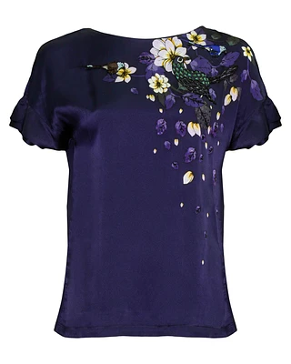 Silk Print Cotton Back Blouse