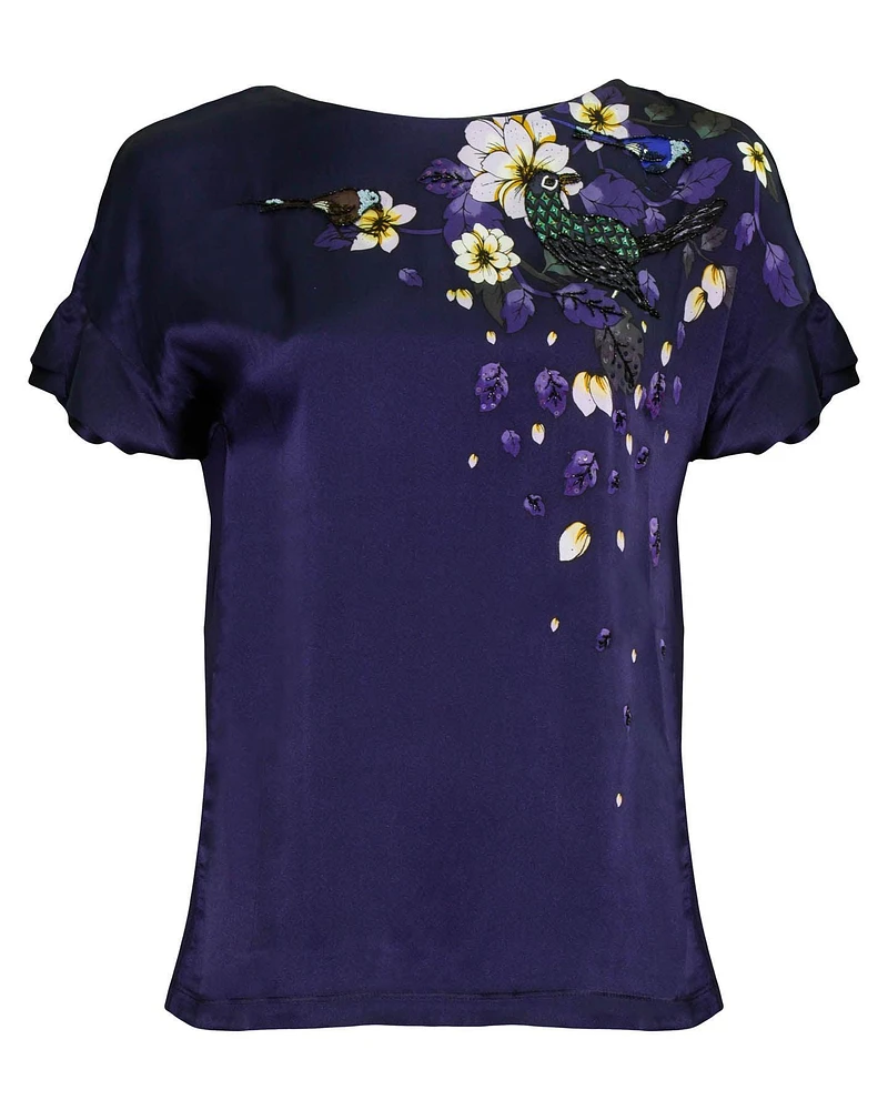 Silk Print Cotton Back Blouse