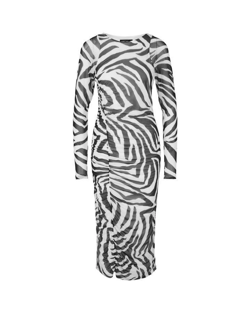 Marc Cain Zebra Print Smocked Mesh Dress