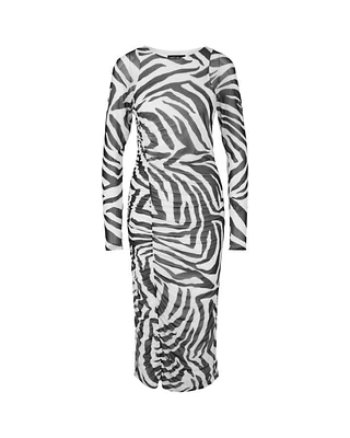 Marc Cain Zebra Print Smocked Mesh Dress