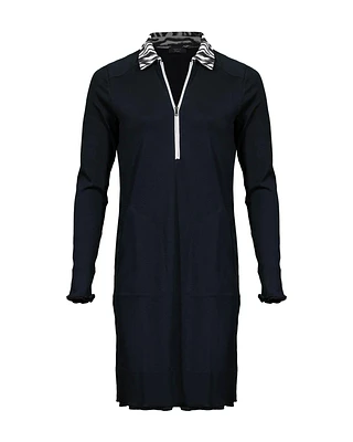 Zip Front Contrast Collar Dress