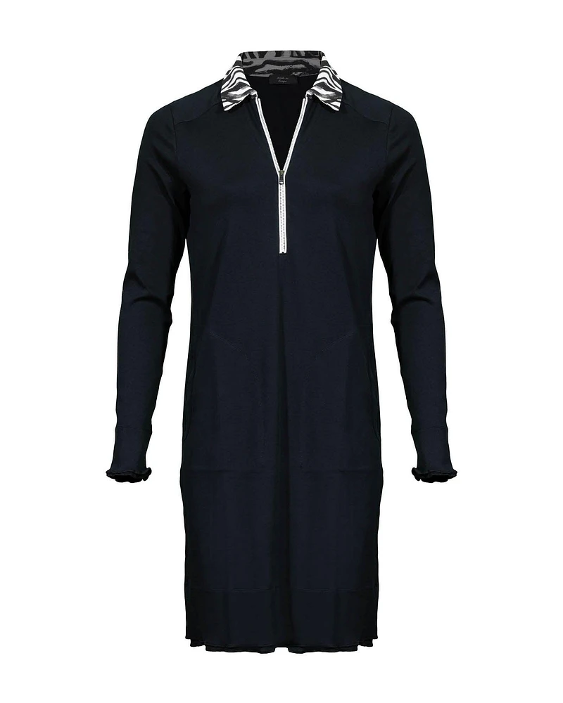 Zip Front Contrast Collar Dress
