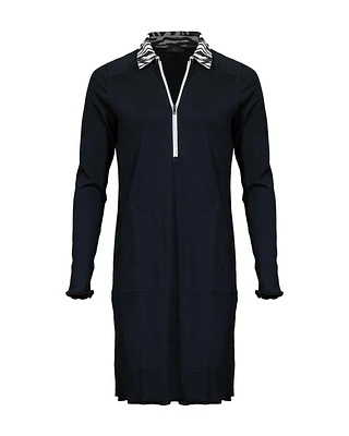 Zip Front Contrast Collar Dress