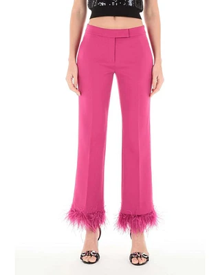 Detachable Feather Trim Stretch Crepe Pants