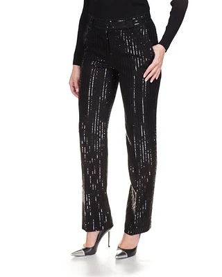 Pinstripe Sequined Straight Leg Pant
