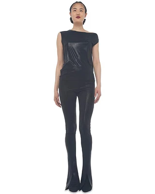 Norma Kamali Drop Shoulder Lame Sleeveless Top
