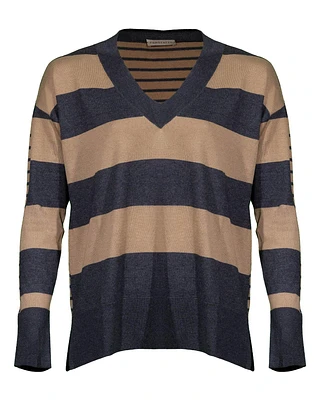 Contrast Stripe V-Neck Sweater