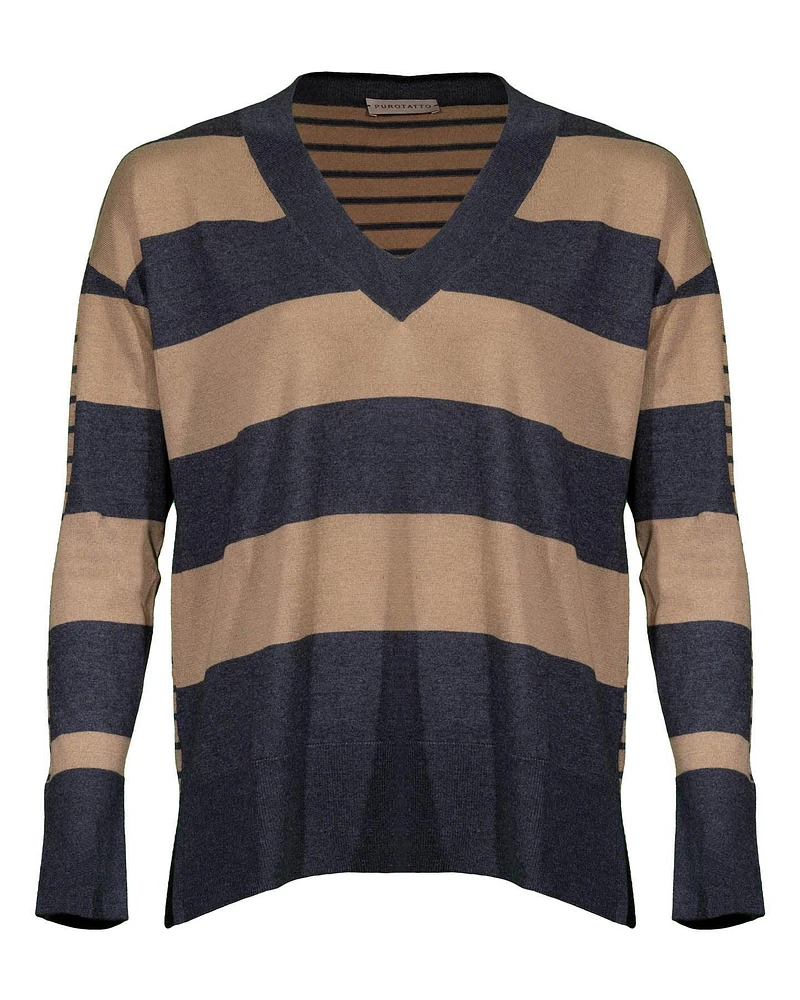 Contrast Stripe V-Neck Sweater