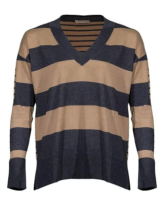 Contrast Stripe V-Neck Sweater