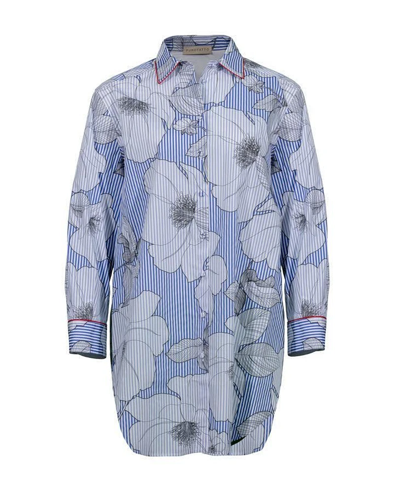 Purotatto Flowers Pinstripe Tunic Shirt