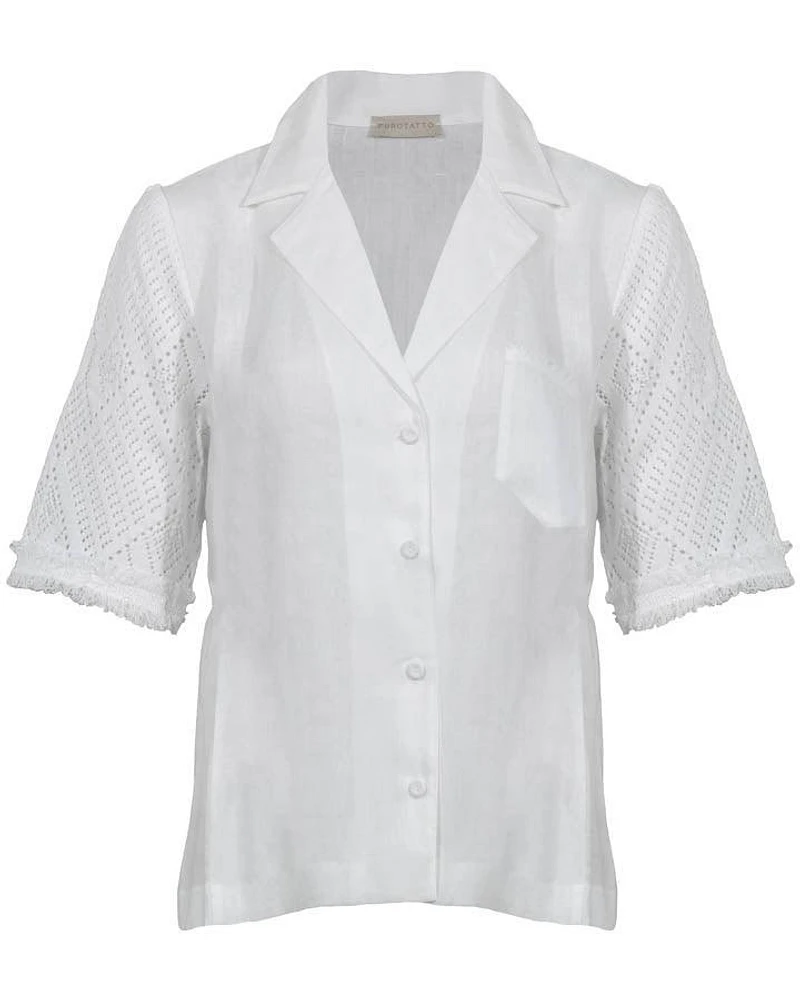 Purotatto Knit Sleeve Linen Shirt