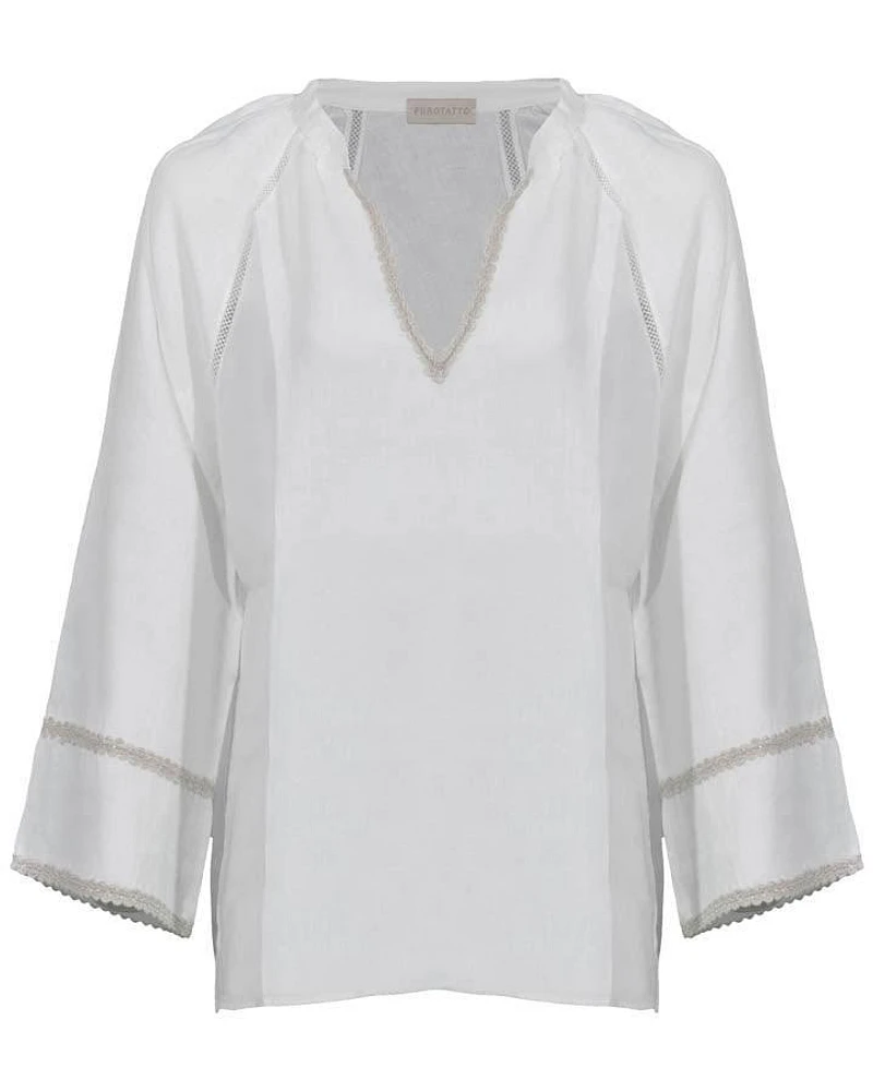 Purotatto Lace Trim Linen Top