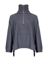 Ribbed Zip Neck Wool Cashmere Turtleneck