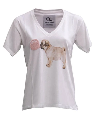 Bubblegum Pug V Neck Tee