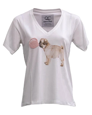 Bubblegum Pug V Neck Tee