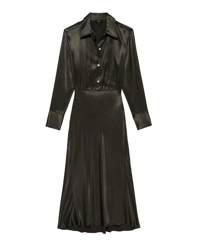 Kathleen Long Sleeve Satin Shirtdress