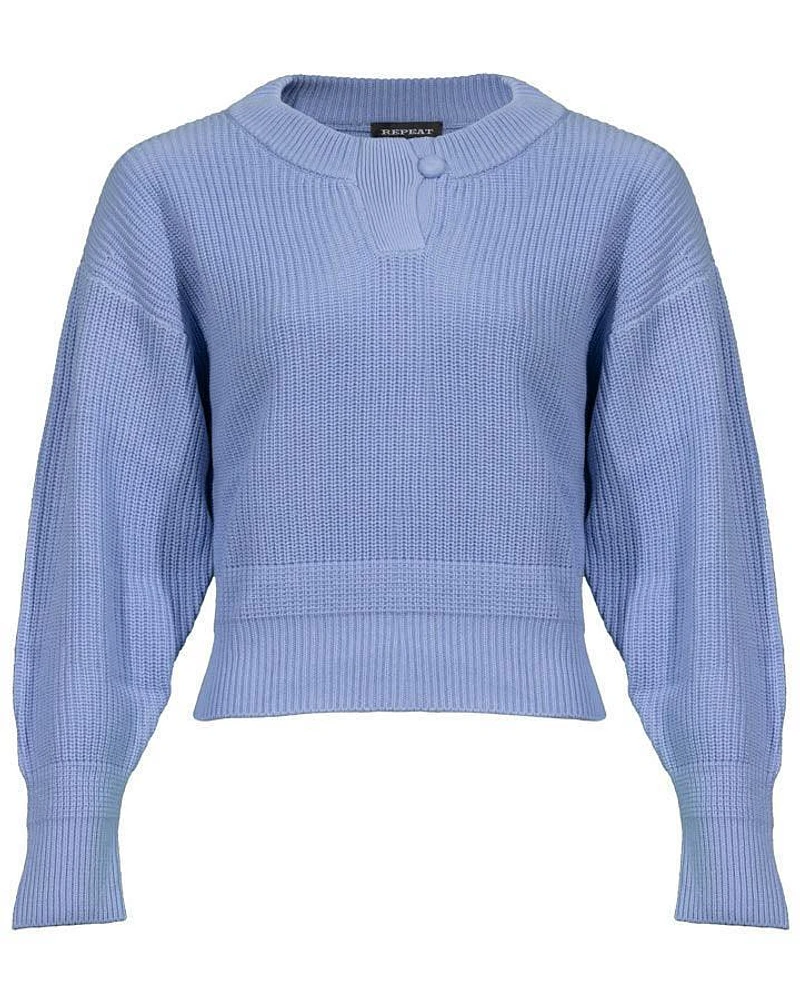 Button Neck Rib Knit Pullover