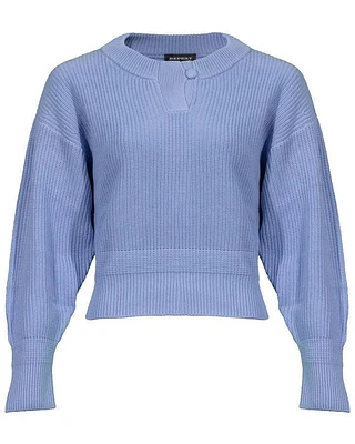 Button Neck Rib Knit Pullover