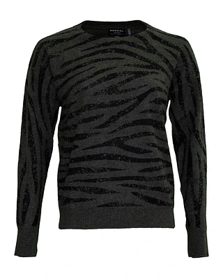 Cashmere Tiger Print Crew Neck Sweater Khaki