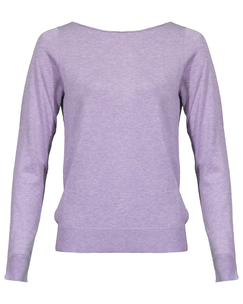 Cotton Blend Boatneck Pullover Lilac