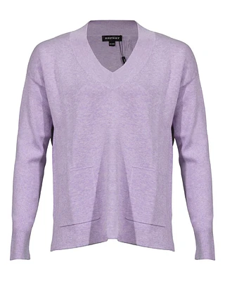 Cotton Blend V-Neck Pullover Lilac