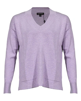 Cotton Blend V-Neck Pullover Lilac