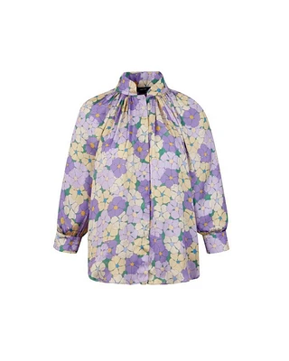Gathered Floral Print Blouse