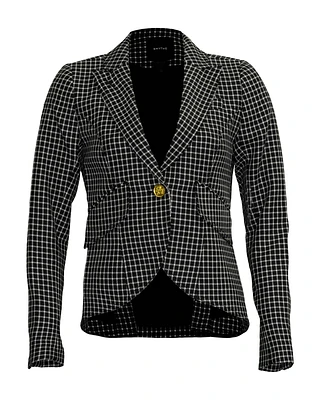 One Button Blazer Black Grid