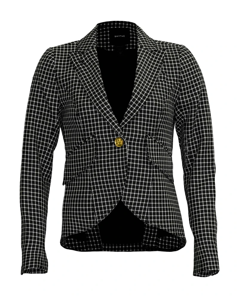 One Button Blazer Black Grid