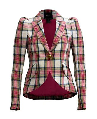 Pouf Sleeve Blazer Madras Plaid