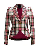 Pouf Sleeve Blazer Madras Plaid