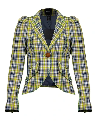 Pouf Sleeve Lime Plaid Blazer